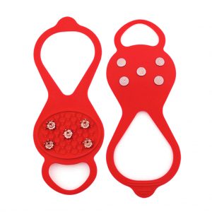 Anti Skid Snow Crampons 5 Teeth Ice Snow Shoe Walk Cleats Grips Cover for Hiking, Mountaineering and More, Red Color