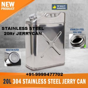 Stainless Steel 20 LTR. Chorme Jerry Can inbuilt Spout with Shiny Mirror Finish for Generators, Jeeps and Other Vehicles